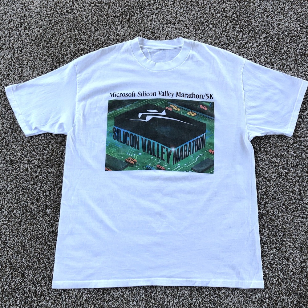 Vintage 90s Microsoft Tech Shirt Size XL Silicon Valley Marathon Motherboard Tee